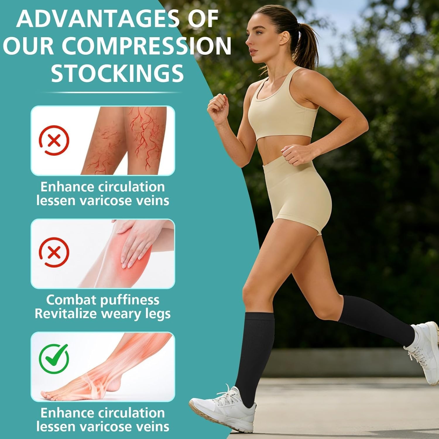 3 Pairs Open Toe Compression Socks for Men & Women – 15-20 Mmhg Knee High