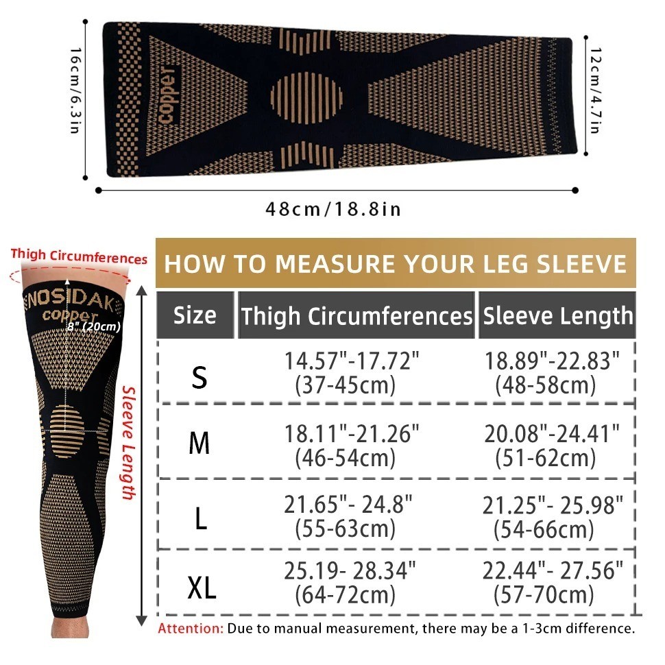 Copper Compression Knee Sleeve Full Leg Support Knee Brace Breathable Knit