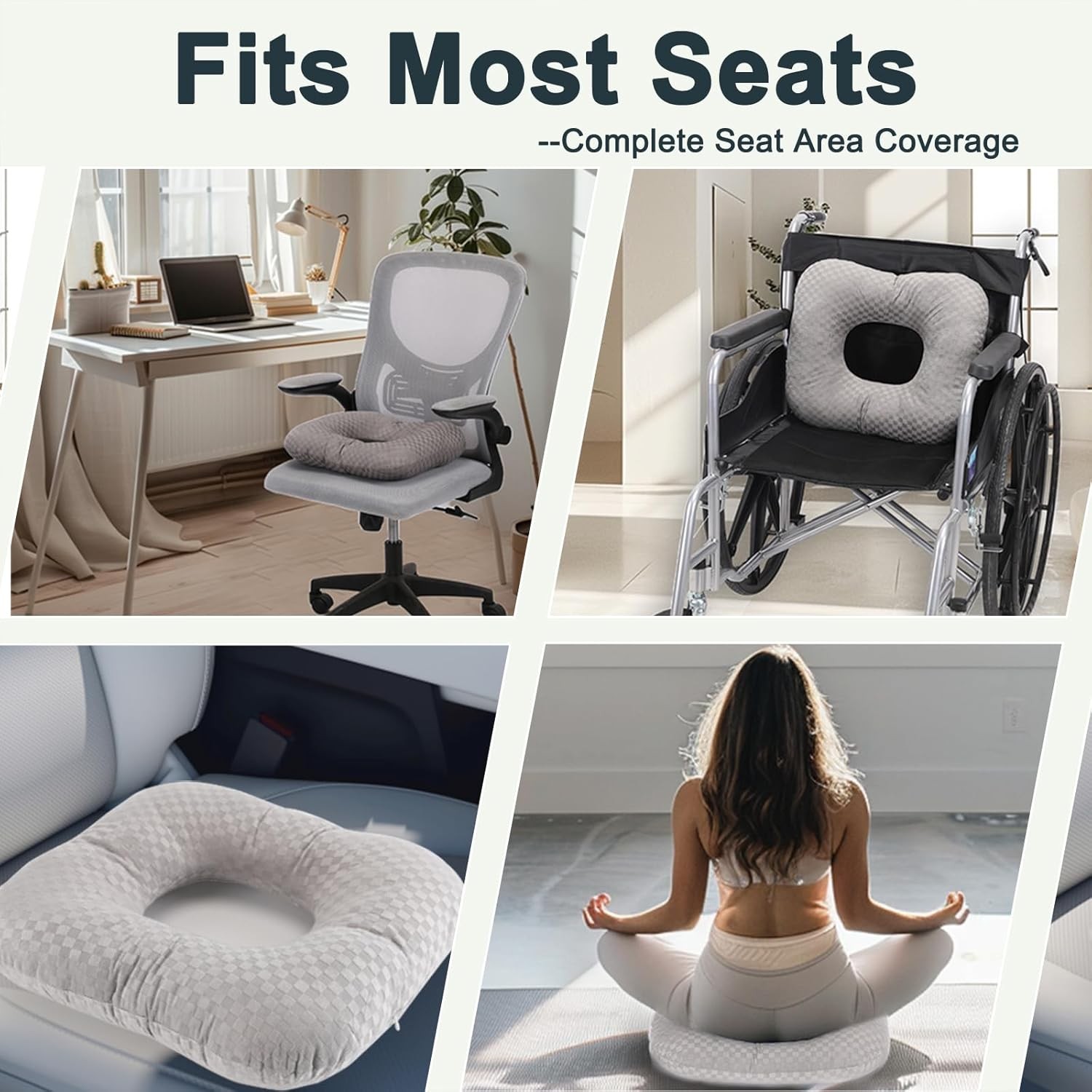 Anti-Slip Wheelchair Cushions, Bed Sore Cushions for Butt, Ergonomic Black