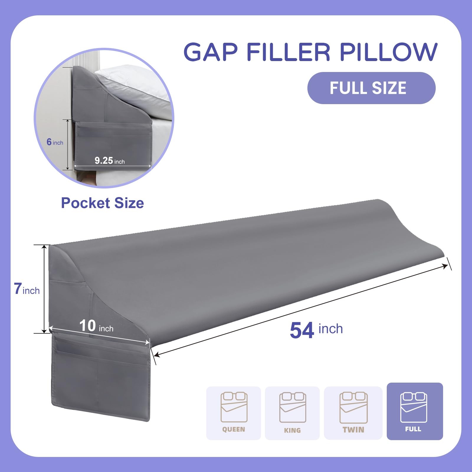 Vekkia Full Size Bed Wedge Pillow for Full(54″x10″x7″-gap Under 6″), Grey