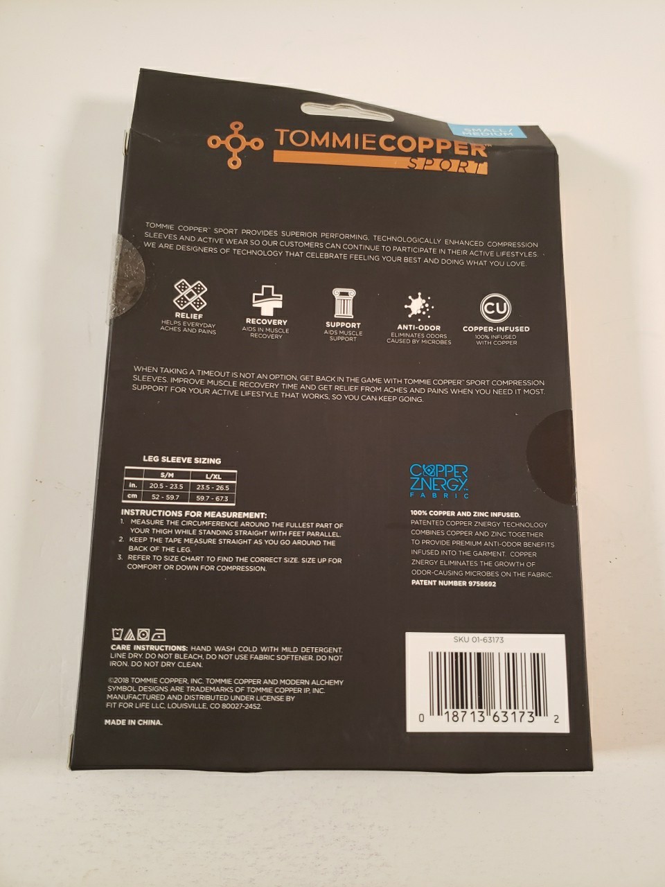 TommieCooper Sport Compression Full Leg Sleeve S/M Black 01-63173
