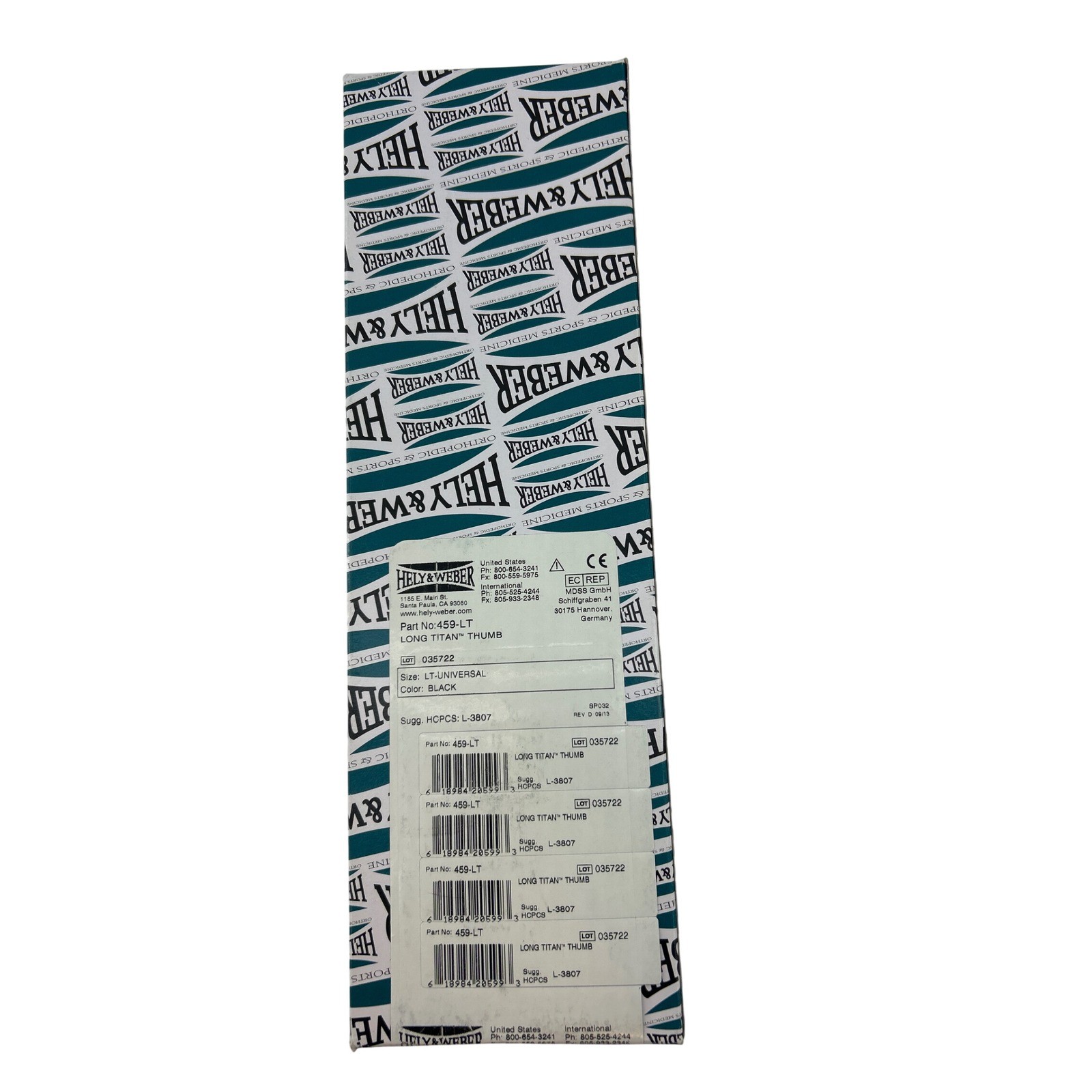 Hely & Weber Long Titan Thumb Orthosis Left Universal Black 459-LT L-3807 NEW