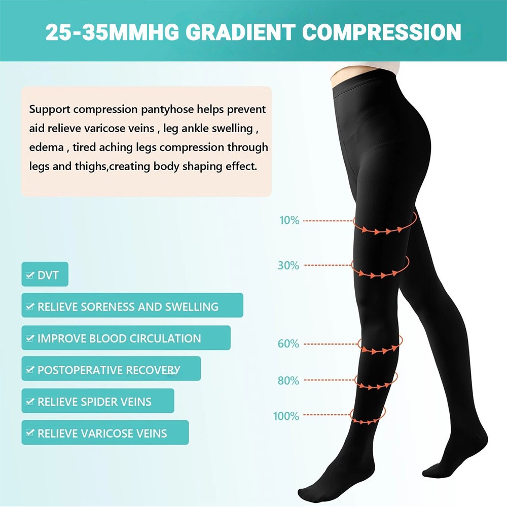 20-30 mmHg Women Medical Compression Pantyhose Stockings Varicose Veins Open Toe