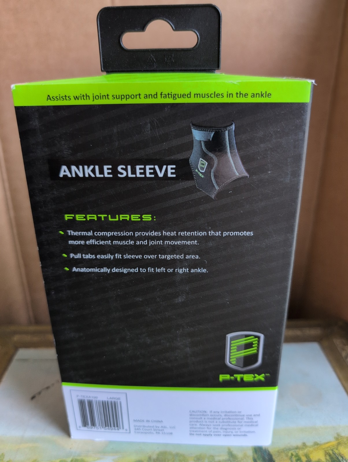 P-TEX Ankle Sleeve Large Adult Compression Support Thermal New Kinetic Black