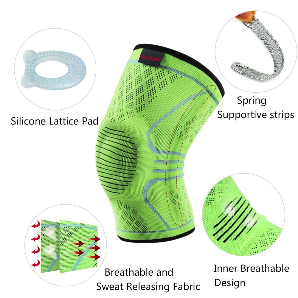 1PC Kuangmi Knee Sleeve Compression Brace Breathable Sports Support Green