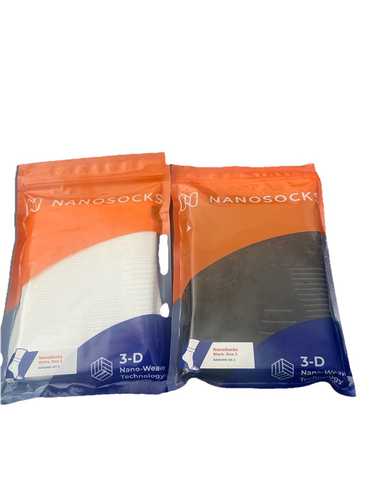 2 Nanosocks Socks 3D Nano-Weave Technology Nanomx-WT-3 White + Black Size 3 NEW