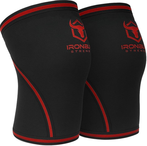Iron Bull Strength Knee Sleeves 7mm (1 Pair) – Compression Large, Black/Red