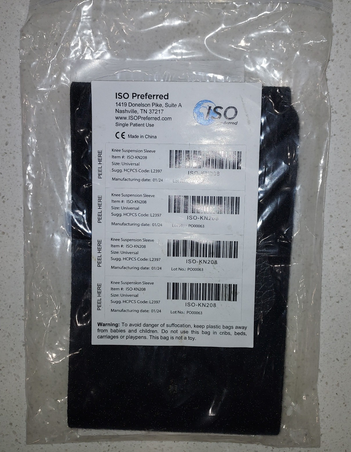 ISO Preferred ISO-KN208 Universal Size Knee Suspension Sleeve New