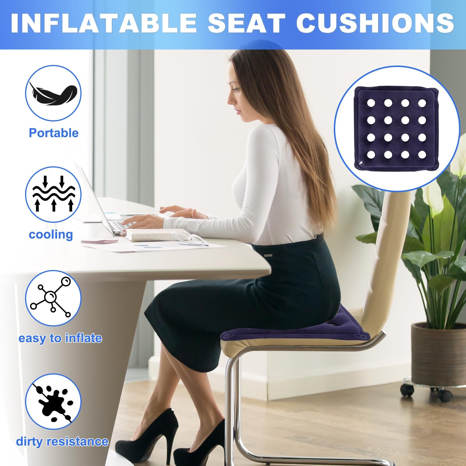 2-Pack Waffle Inflatable Seat Cushions with Pump, 18 Inch Beige Purple&beige