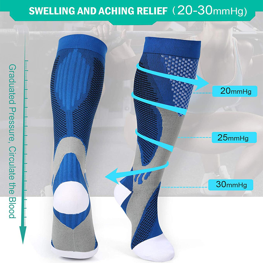 Wide Calf Circulation Knee Socks 20-30 mmhg For Running Athletic Nursing Travel