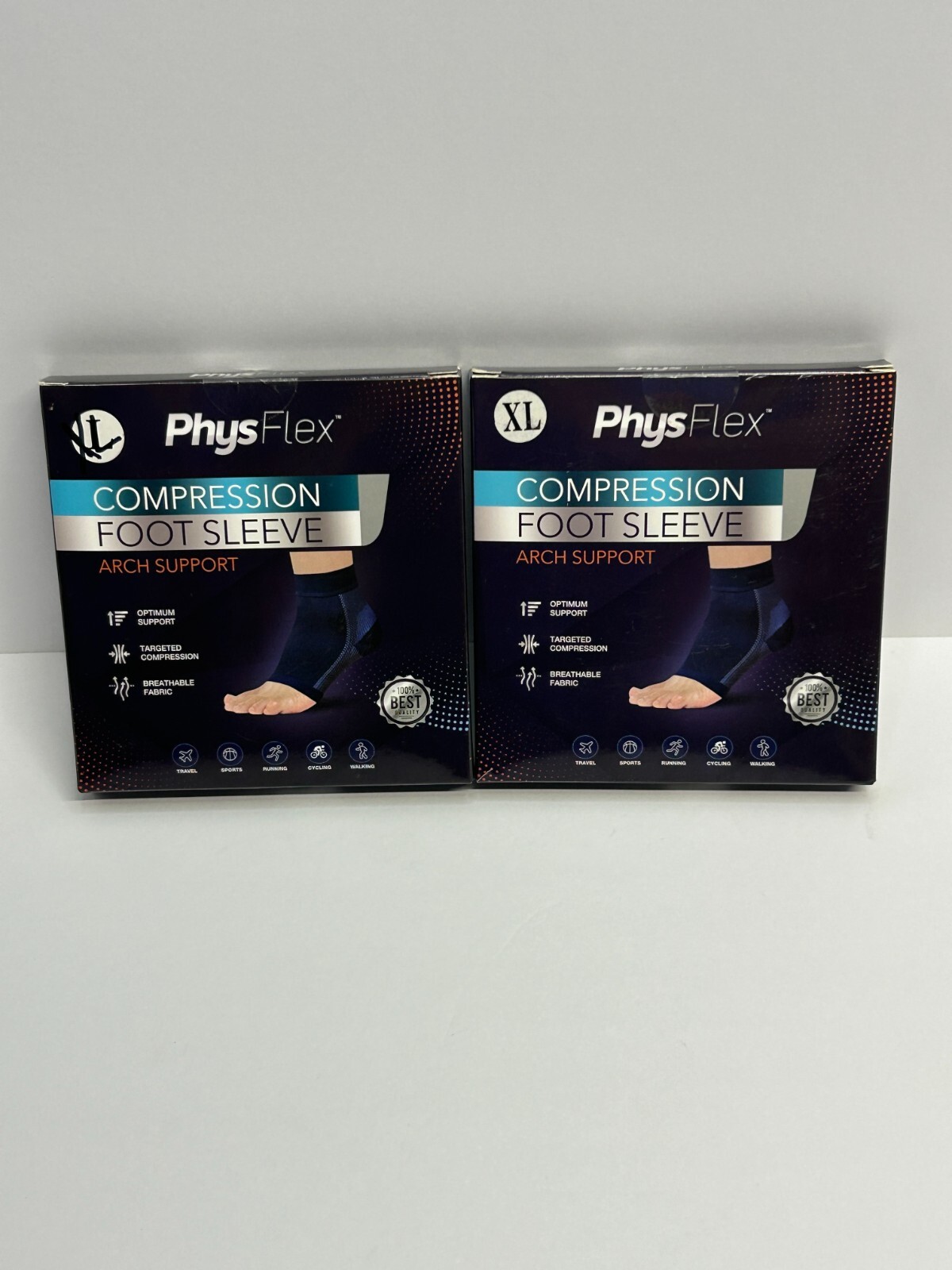 2 packs Physflex Compression Foot Sleeve Arch support Plantar Fasciitis -XL