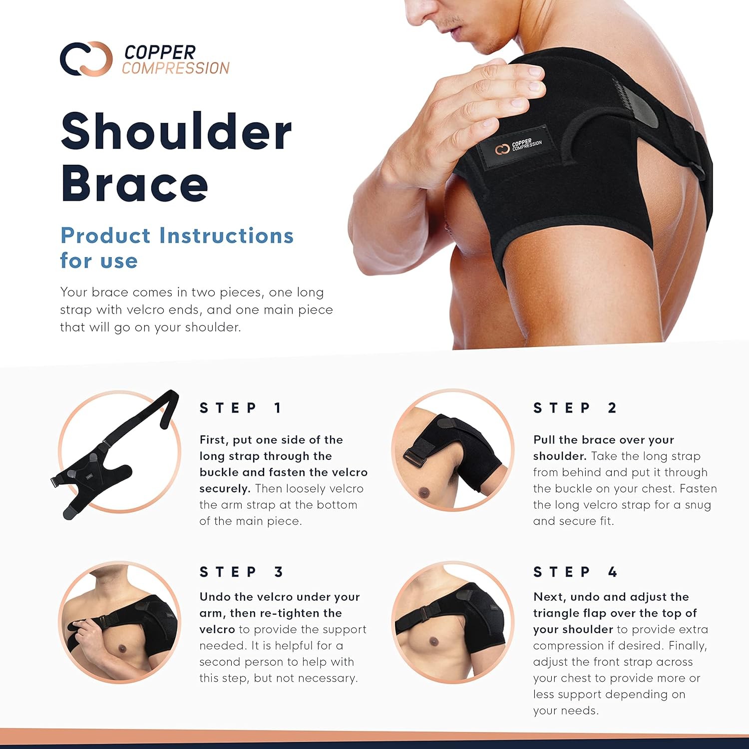 Copper Compression Recovery Shoulder Brace – One Size (Pack of 1), Black