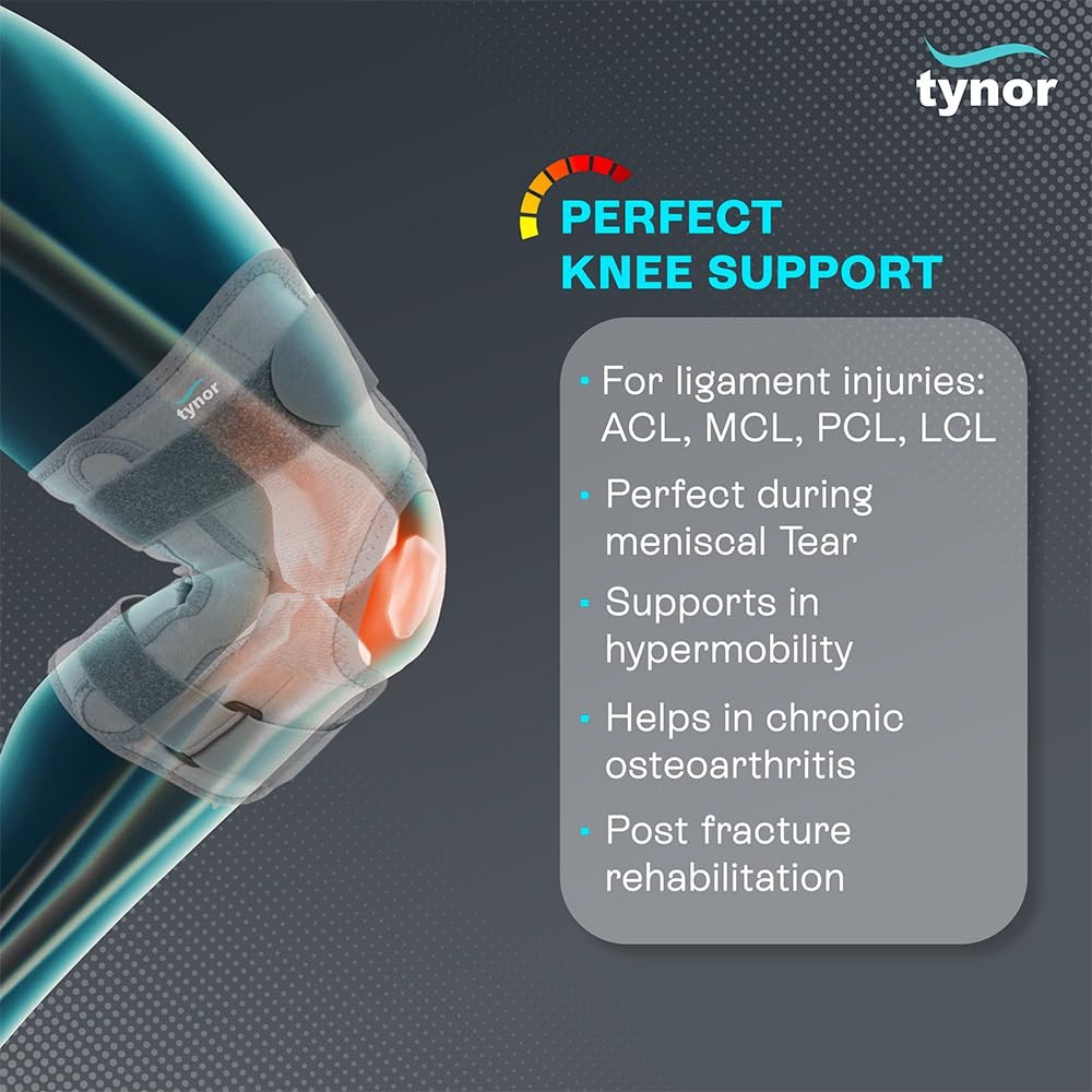 Tynor Functional Knee Support For Compression Hinged & Strapping (Gray) With FS