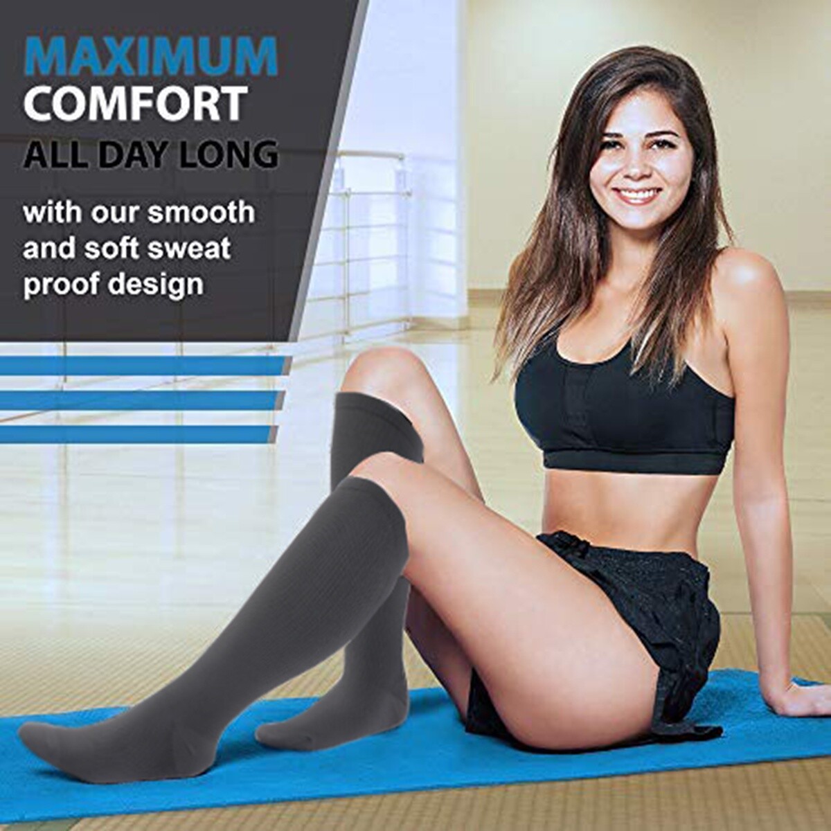 Super Soft Microfiber Nylon Compression Knee High Socks, High Pressure-Resistant