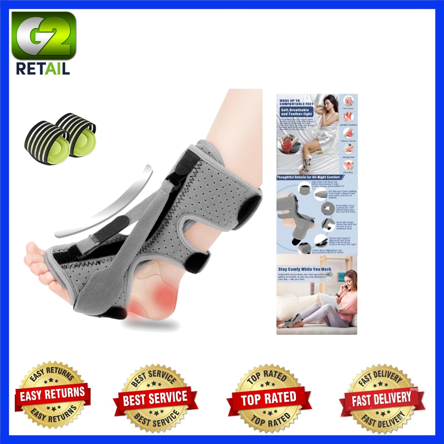 Plantar Fasciitis Night Splint-Upgrade 3 Adjustable Planter Facetious Relief Bra