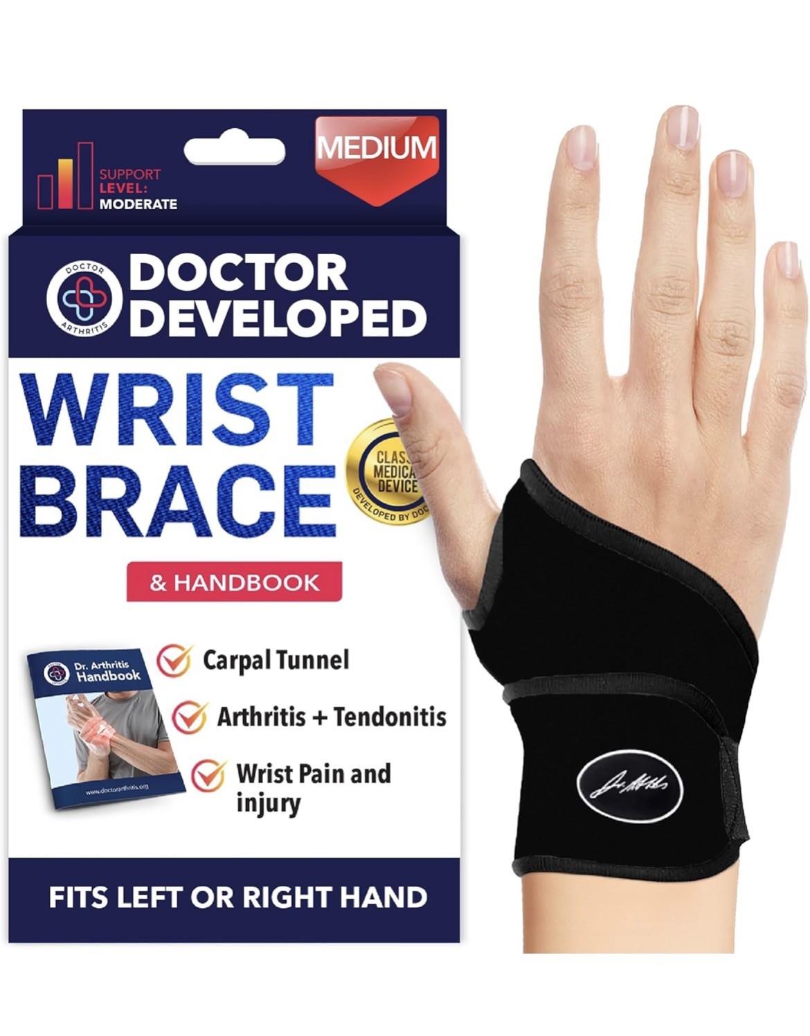 Doctor Developed Wrist Brace, Wrist Wraps for Carpal Tunnel Arthritis, size M