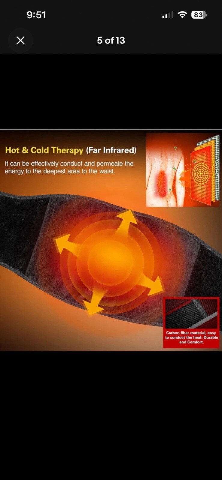 Heated Back Brace Lower Back Pain Relief Adjustable New Open Box Size L/XL