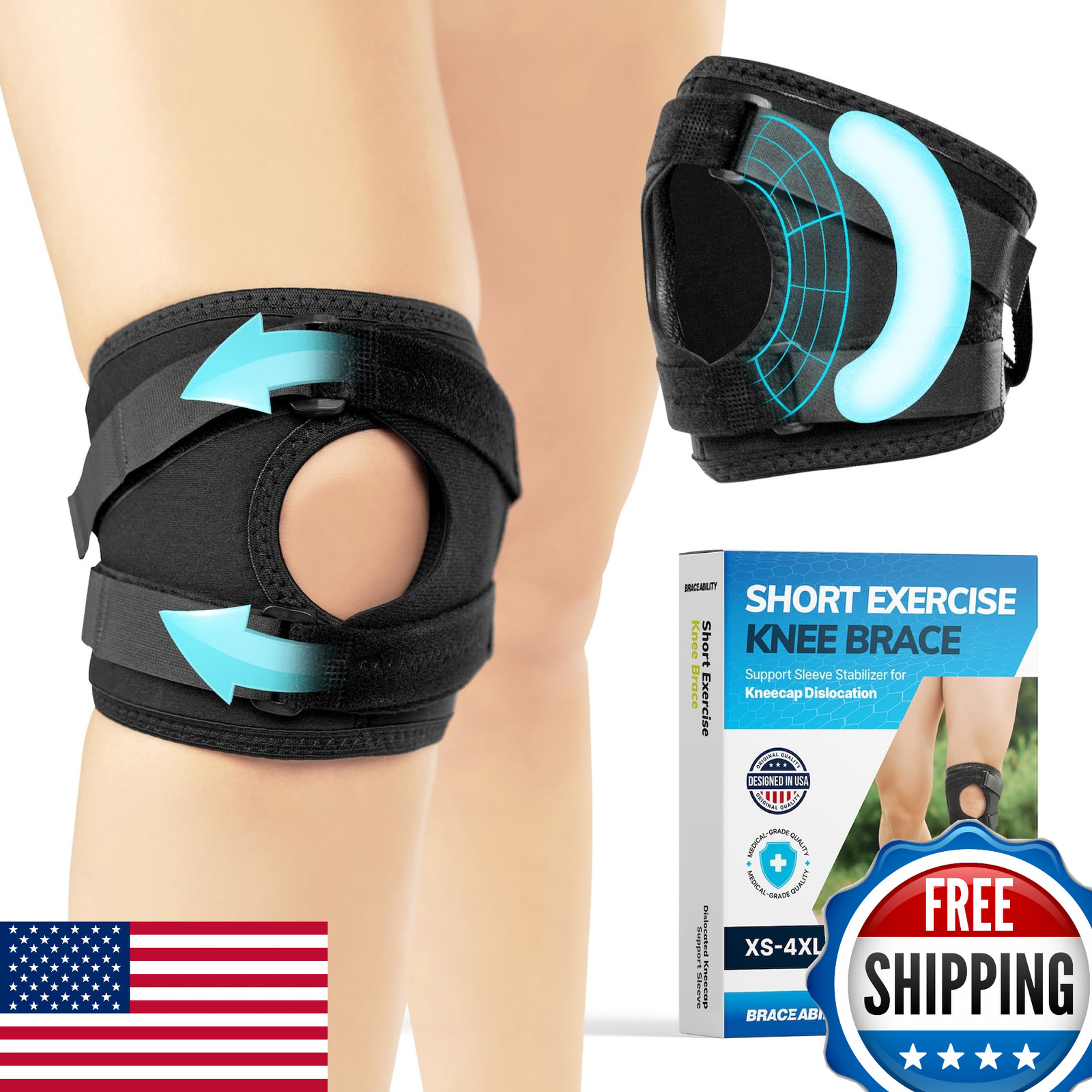 BraceAbility Plus Size Patellar Tracking Short Knee Brace – XXXL Walking Exercis