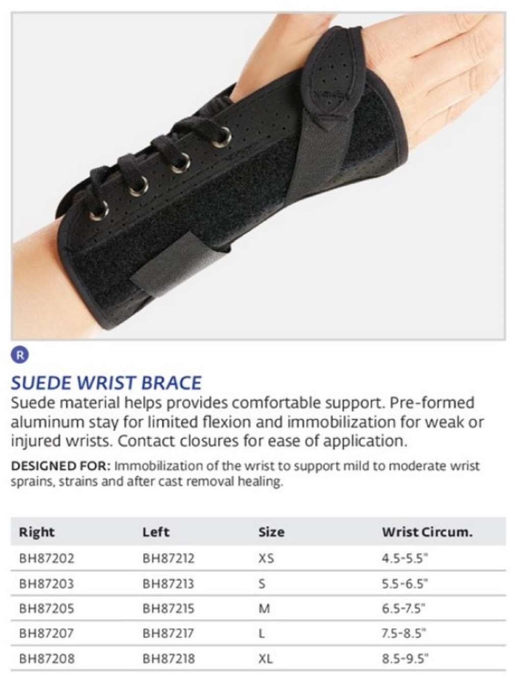 DJO Bell-Horn Suede Wrist Brace Left Hand Black Small