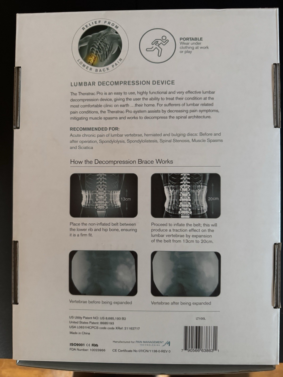 Theratrac Pro Lumbar Decompression Brace Device Lt100 Sz L/xl