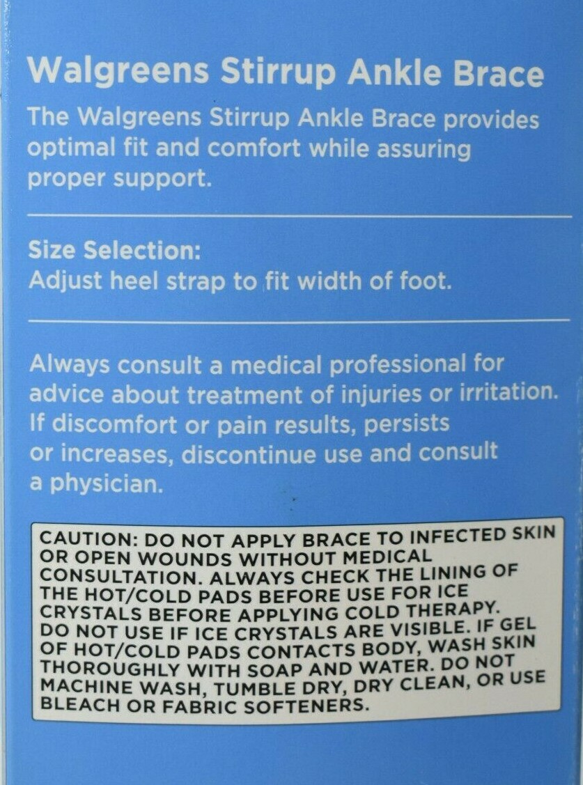 Walgreens Adjustable Stirrup Ankle Brace Hot or Cold Left or Right Foot One Size