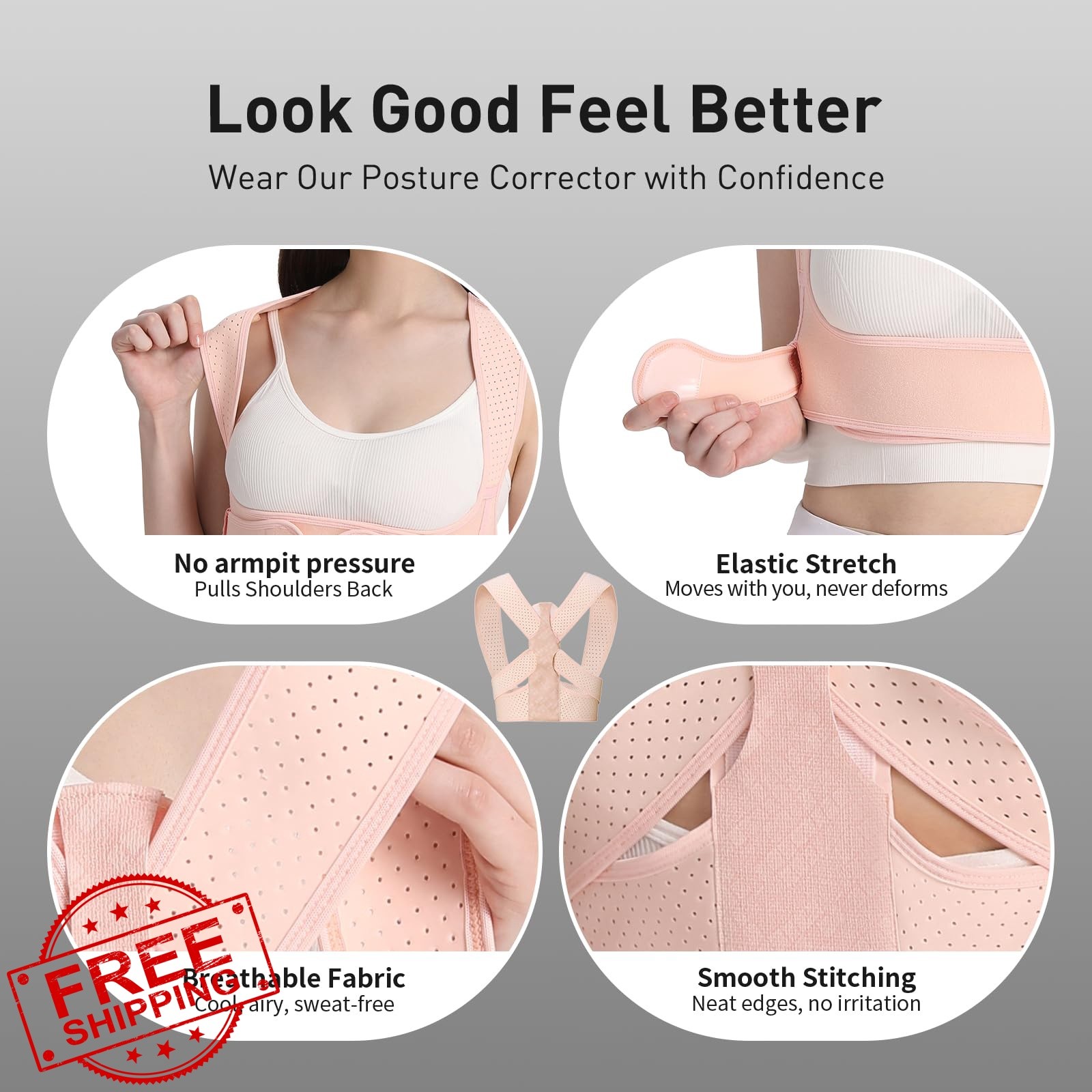 WNIEYO Back Brace Posture Corrector Pink S/M Shoulder Support