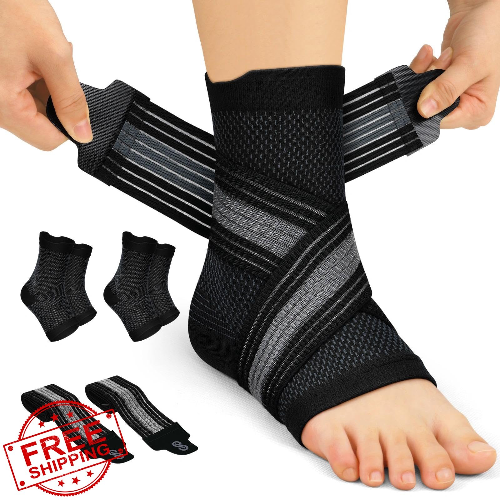 PAPLUS Ankle Braces Black Medium 2 Pairs