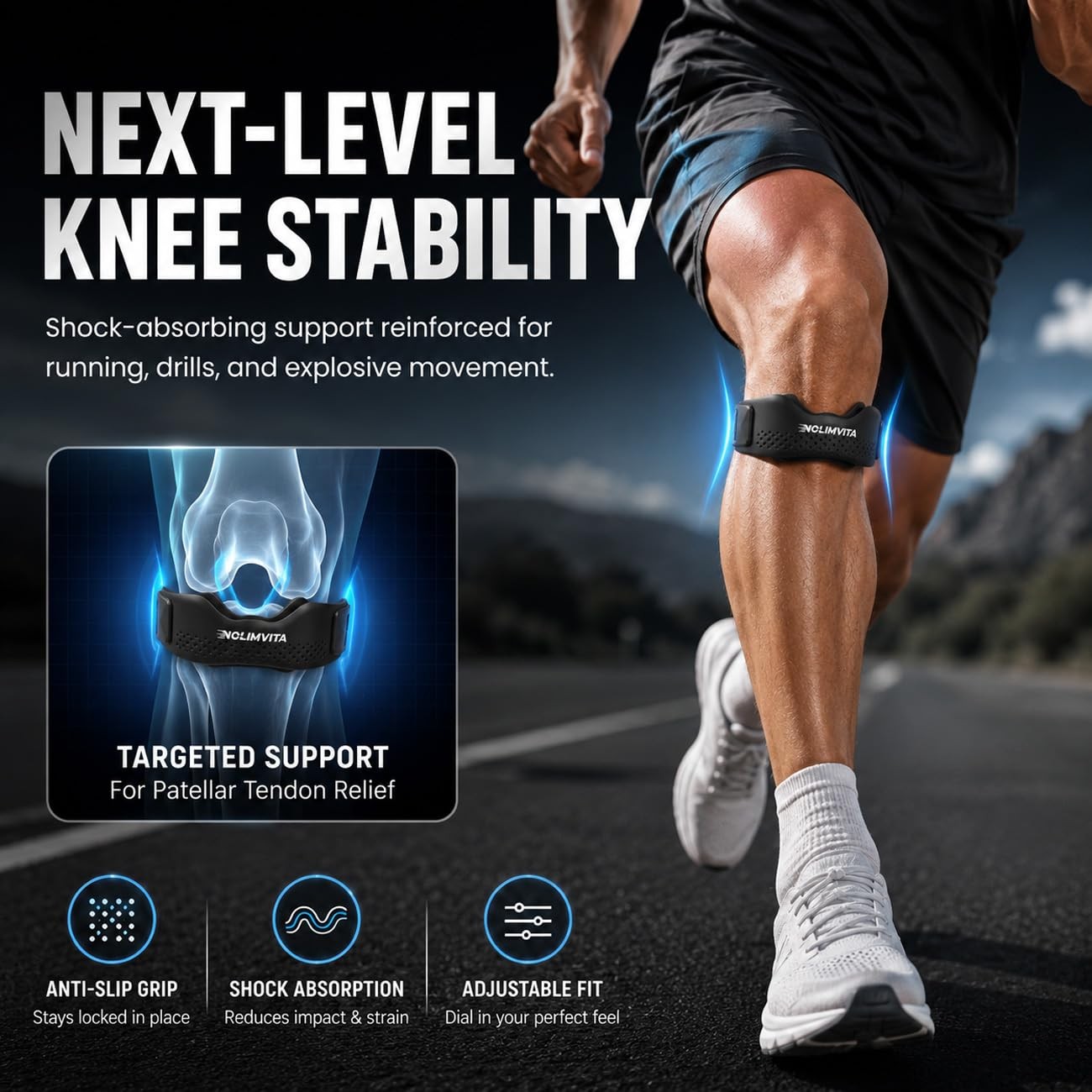 Nolimvita Patellar Tendon Support Strap, 2 Pack Knee Strap One Size, Black