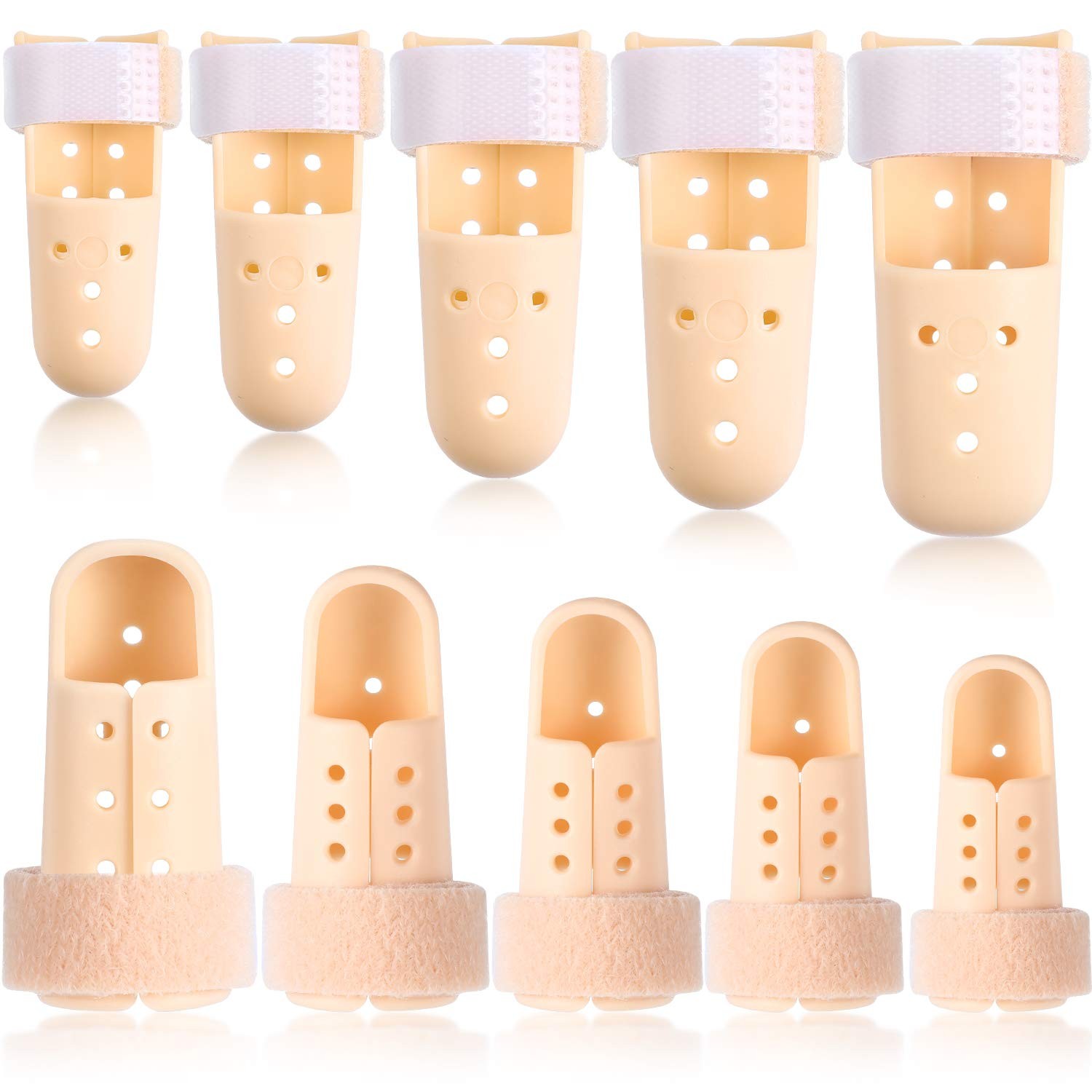 BBTO 10 Pcs Mallet Finger Splint, 5 Sizes Finger Support Brace,Beige