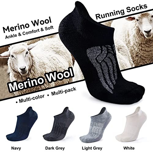 Merino Wool Compression Support Ankle Running Large-X-Large 3 Pairs Dark Grey