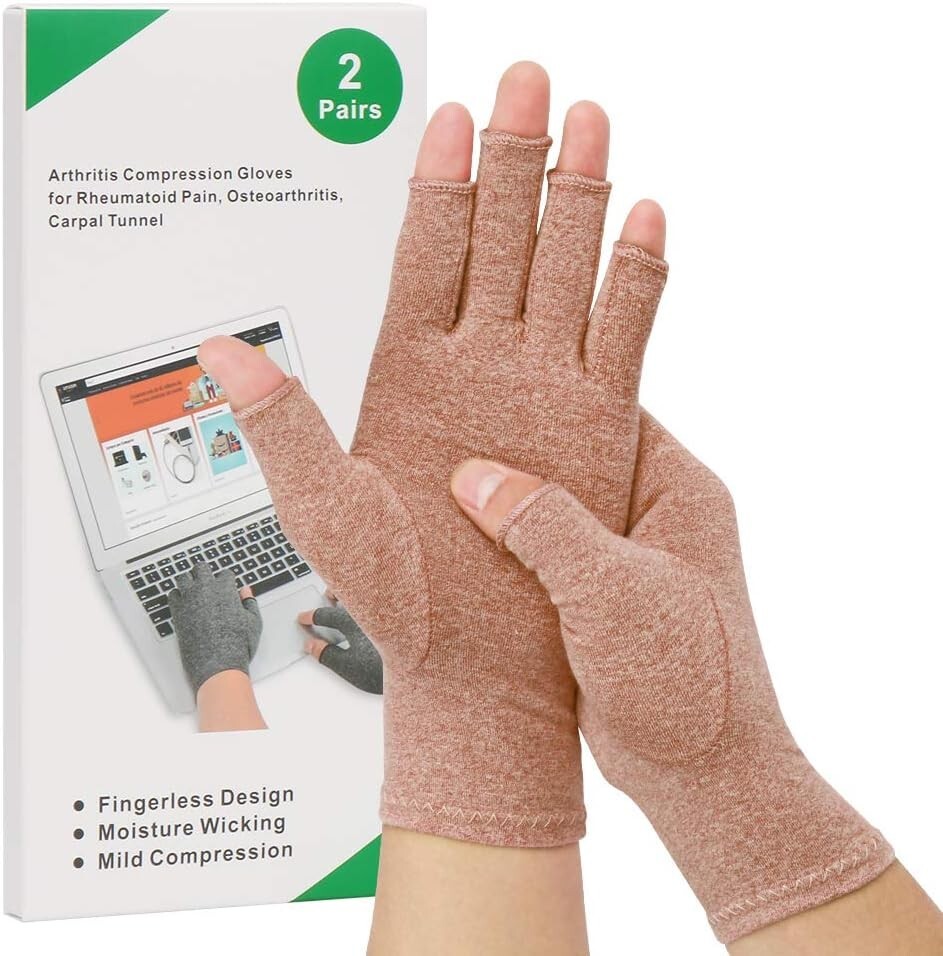 Arthritis Compression Gloves – Gentle Relief, Open Finger Design – 2 Pair Medium