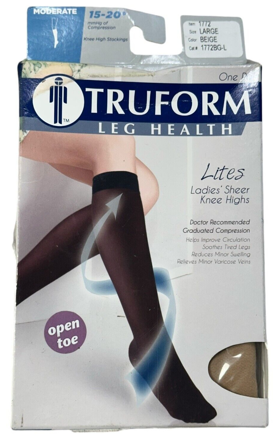 TRUFORM LEG HEALTH LITES LADIES SHEER THIGH HIGH STOCKINGS 8-15 SZ LARGE BEIGE