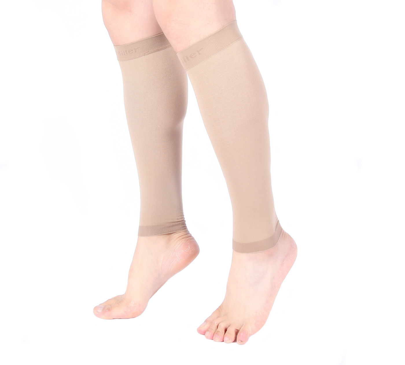 Calf Compression Sleeve Doc Miller 20-30mmHg Recovery Varicose Veins TAN SKIN