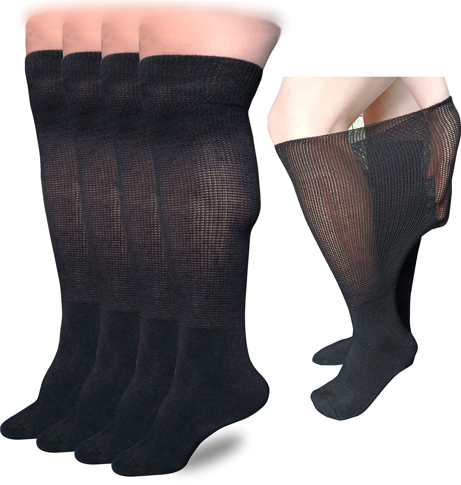 VEIGIKE Extra Wide Lymphedema Bariatric Socks Knee High One Size, Black