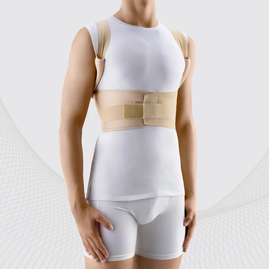 Medical elastic posture corrector for the thoracic spine, with metal inserts