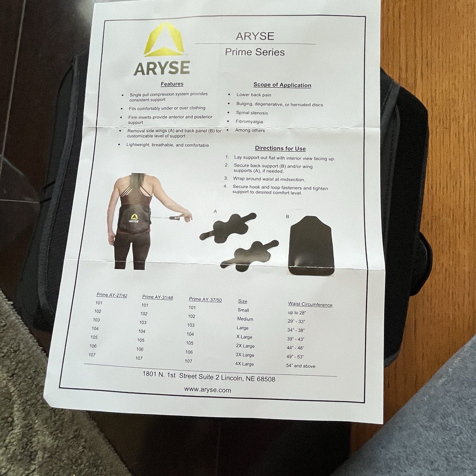 Aryse Prime Series Sz L Black Compressive Back Brace Adjustable AY-37/50-103