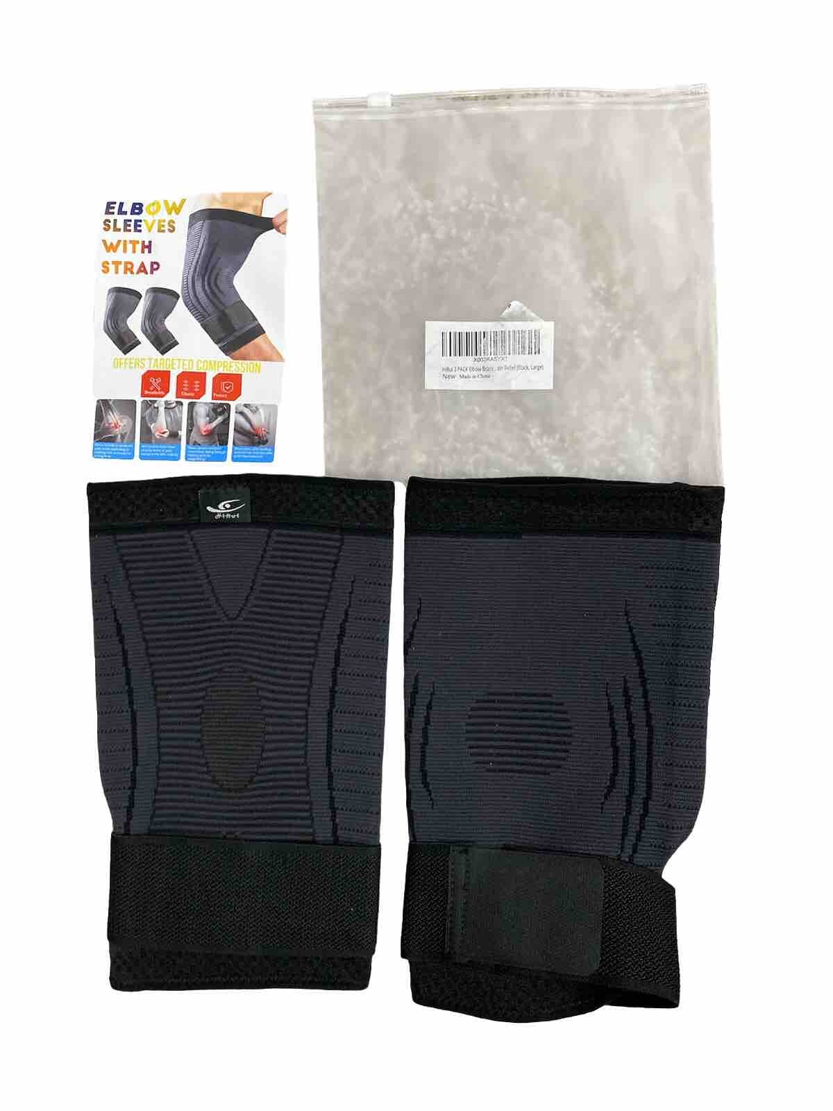 Elbow Brace Elbow Compression Sleeves HiRui 2 Pk Unisex Adjustable Strap L-XL