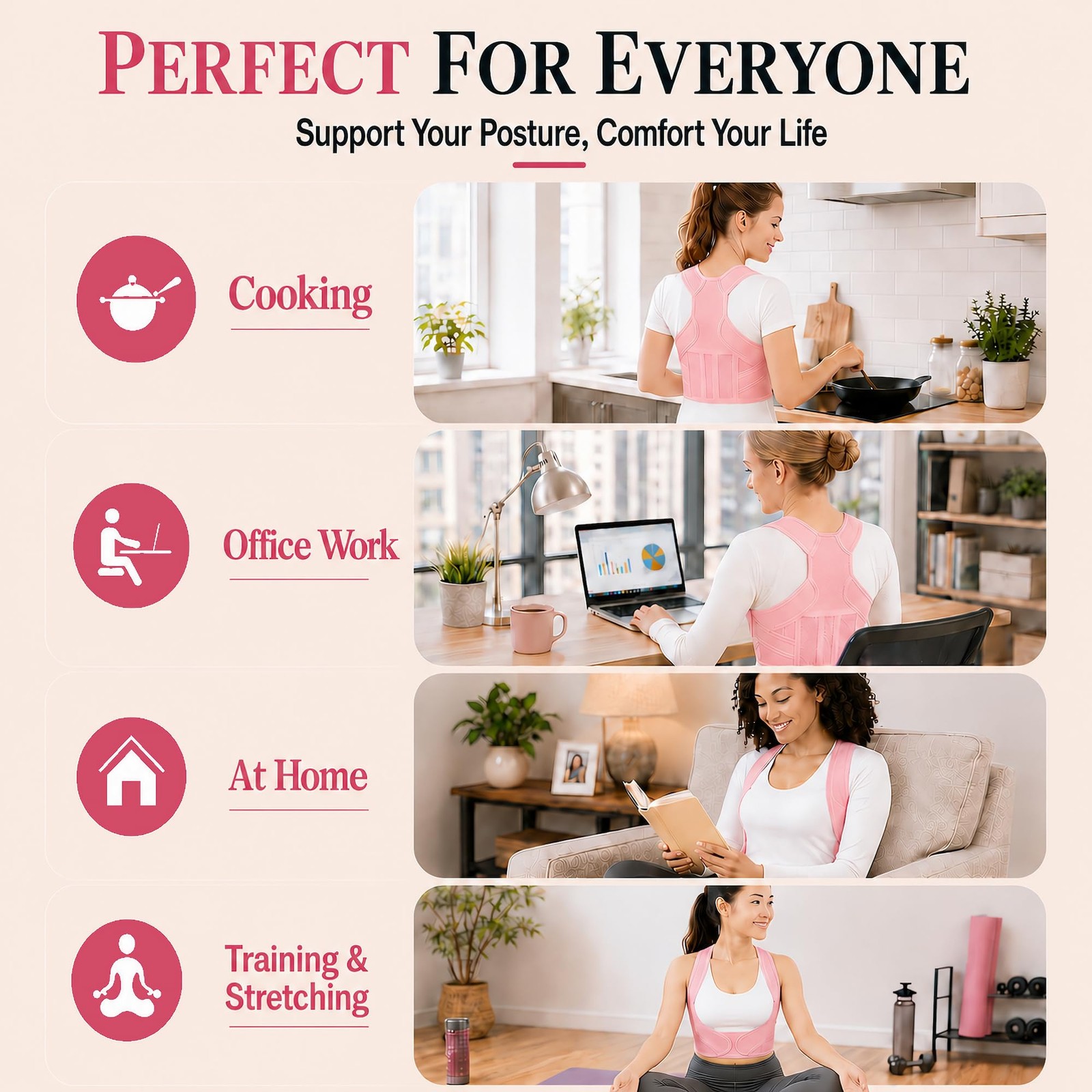 Lightweight Posture Corrector with Upper Back Brace for Women & Medium, Pink