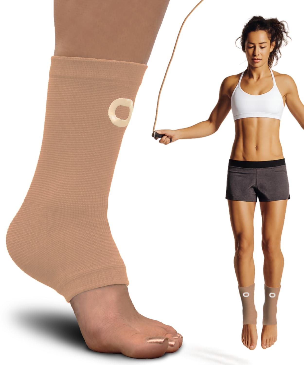Ankle Compression Sleeve for Medium (Men’s 7-10 / Women’s 8-11), Beige / Nude
