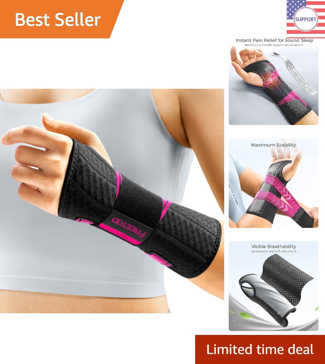 Lightweight Adjustable Wrist Splint for Arthritis & Tendonitis – Left Hand