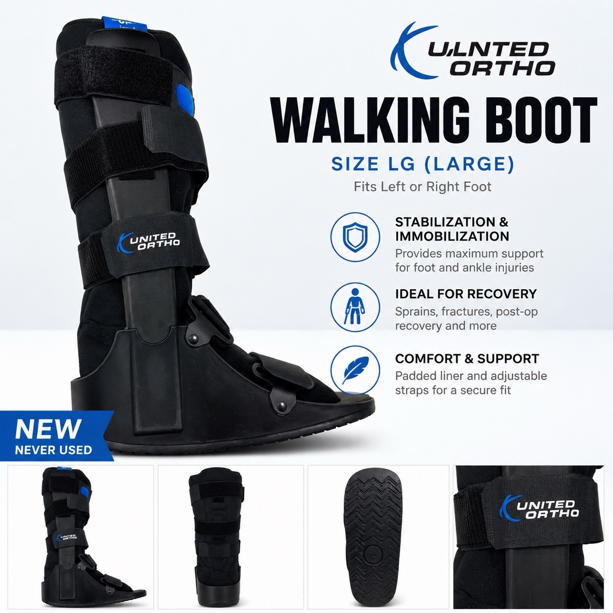 United Ortho Air Cam Walker Fracture Boot, Large, Black