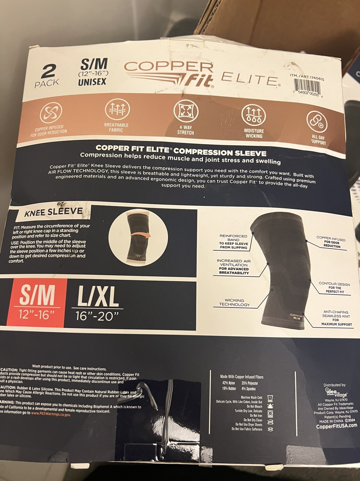 Copper Fit Elite Compression Knee Sleeve W/Air Flow Technology. 2 Pack. S/M