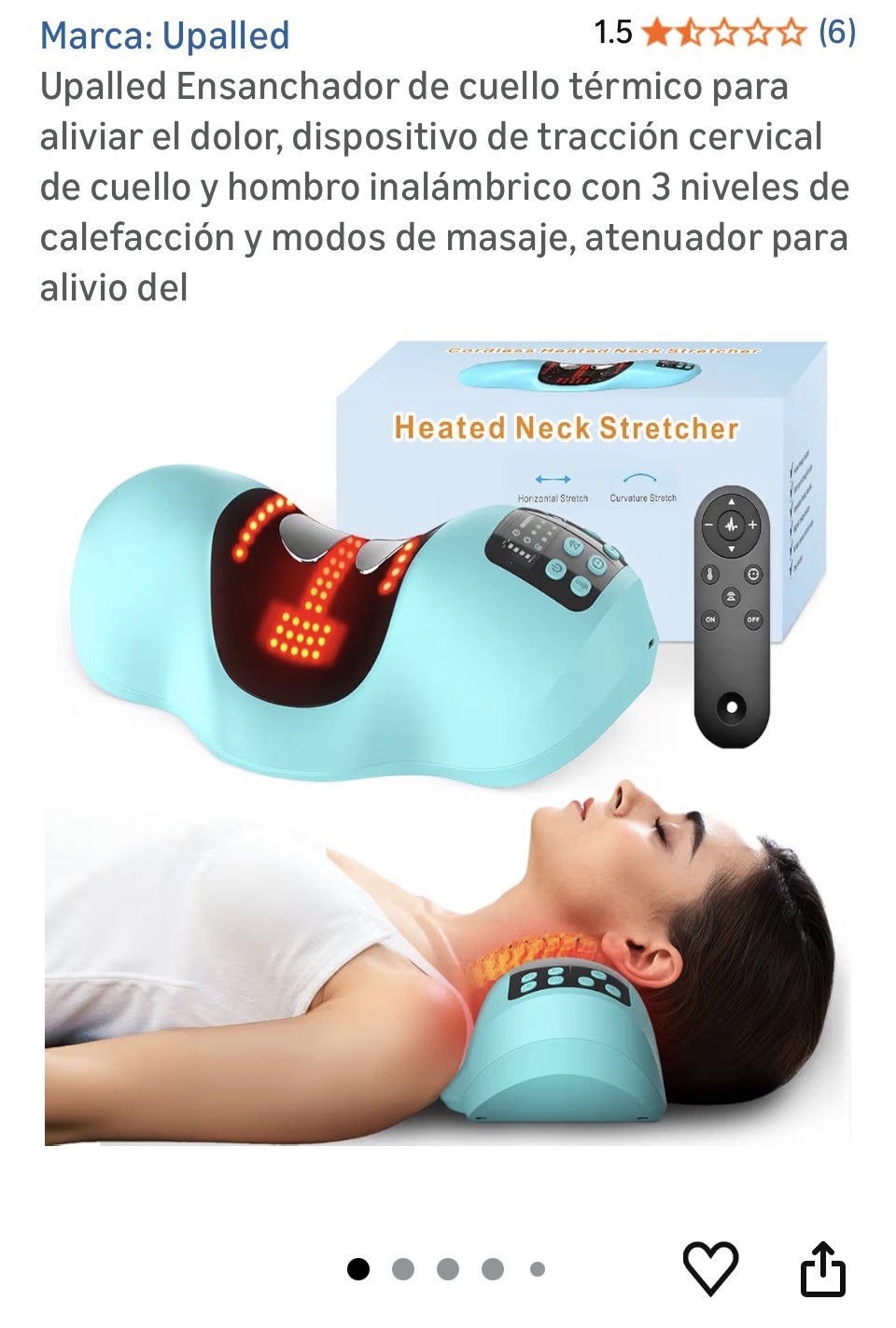 Red Light Therapy Neck Traction Cordless Heated Neck Stretcher Pillow W/Remote