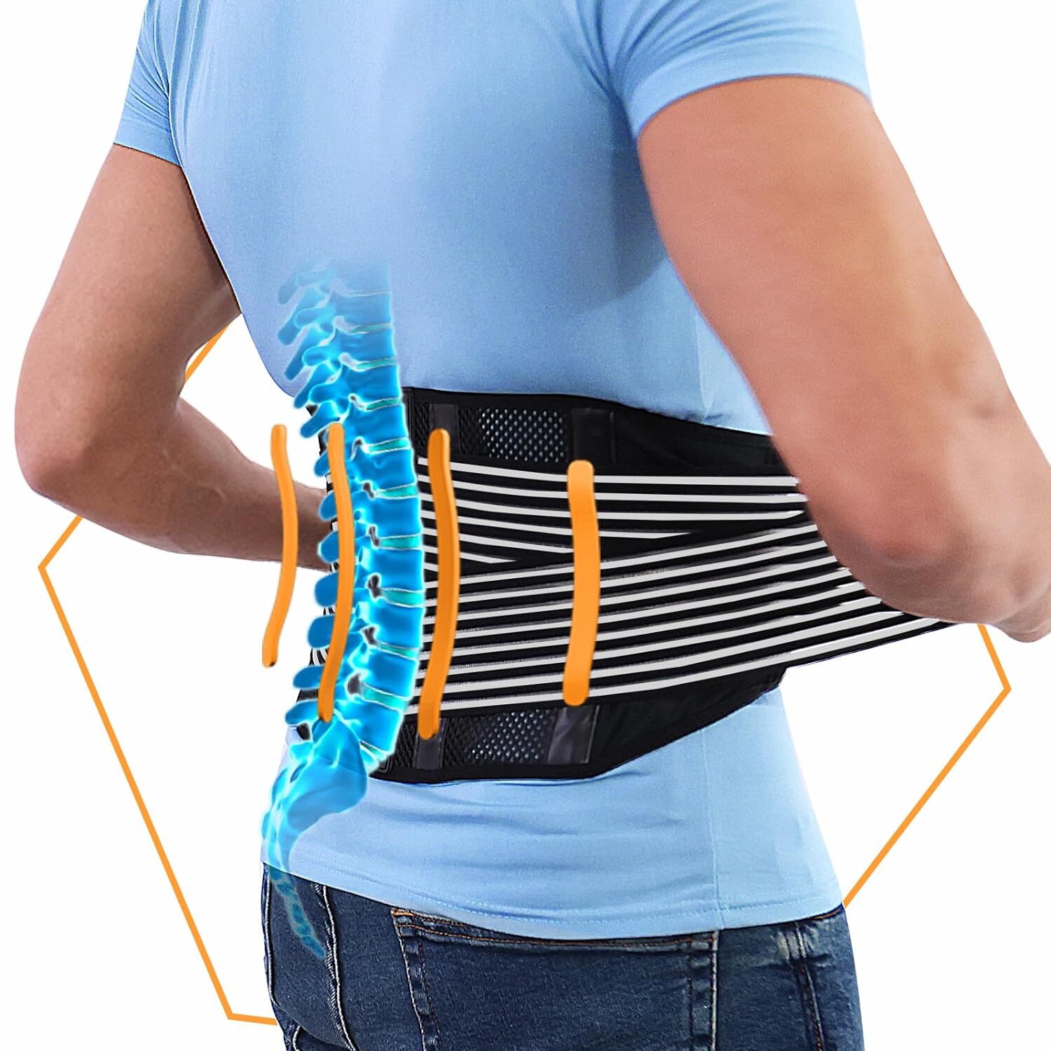Back Brace for Lower Back Support with 4 Stainless Steel Support Breathable