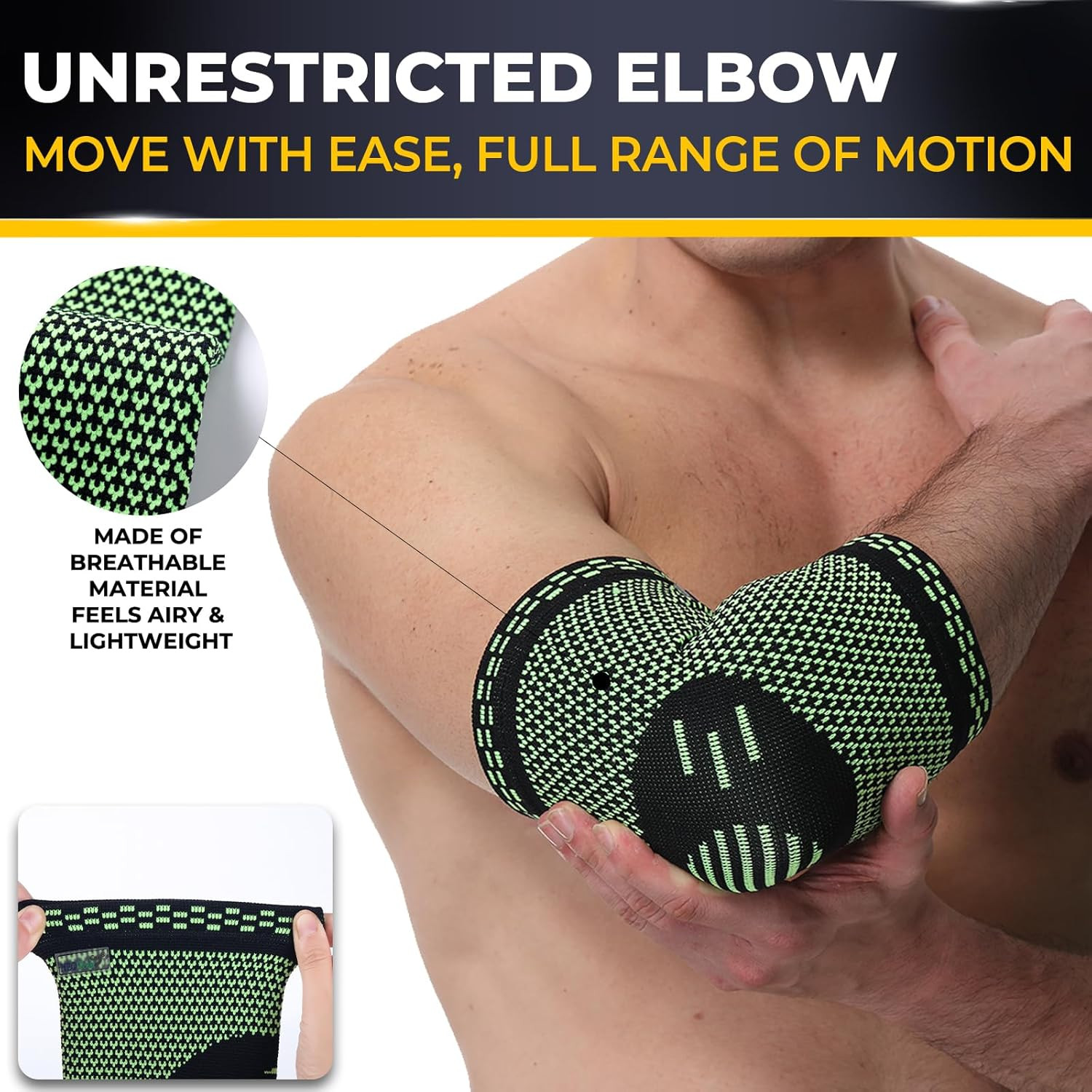 Elbow Support Brace – Breathable – Men, Women, Right or Left (Green Color, Size