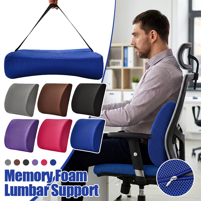 Memory Foam Lumbar Back Support Cushion Mesh/Velvet Surface Waist Back Pillow