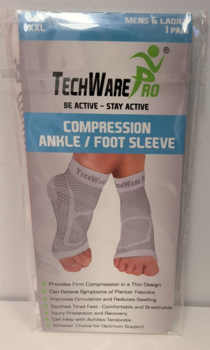 Techware Pro Unisex White Compression Support Ankle Foot Sleeve Size XXL – NEW