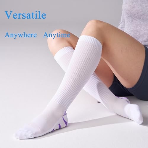 4 Pairs Compression Socks For Women and Men 20-30mmHg Small-Medium White Mix