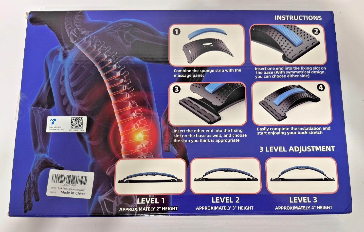 Back Stretcher Adjustable at 3 Levels 102 Acupuncture Massage Points