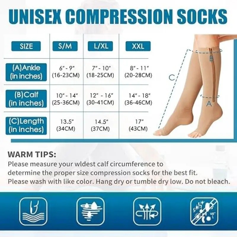 Compression Socks(Pack of 2pcs)Stocking 20-30mmHg Knee High Support Open Toe Zip
